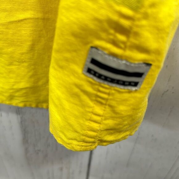 Sean John Shirt Mens Yellow Linen Blend Short Sleeve Logo Pocket Button Casual - Picture 9 of 13